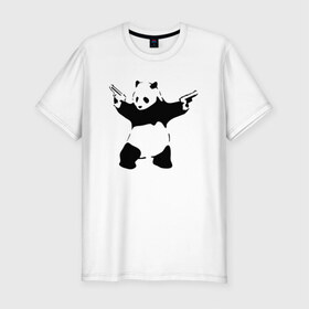 Мужская футболка премиум с принтом Panda & Guns в Тюмени, 92% хлопок, 8% лайкра | приталенный силуэт, круглый вырез ворота, длина до линии бедра, короткий рукав | panda | крутой | оружие | панда | пистолет | револьвер | рисунок
