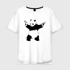 Мужская футболка хлопок Oversize с принтом Panda & Guns в Тюмени, 100% хлопок | свободный крой, круглый ворот, “спинка” длиннее передней части | panda | крутой | оружие | панда | пистолет | револьвер | рисунок