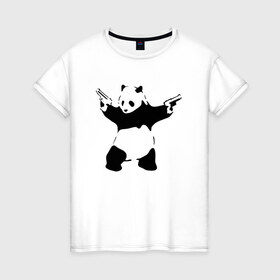 Женская футболка хлопок с принтом Panda & Guns в Тюмени, 100% хлопок | прямой крой, круглый вырез горловины, длина до линии бедер, слегка спущенное плечо | panda | крутой | оружие | панда | пистолет | револьвер | рисунок