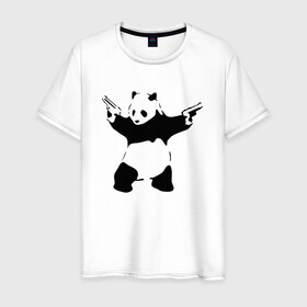Мужская футболка хлопок с принтом Panda & Guns в Тюмени, 100% хлопок | прямой крой, круглый вырез горловины, длина до линии бедер, слегка спущенное плечо. | panda | крутой | оружие | панда | пистолет | револьвер | рисунок