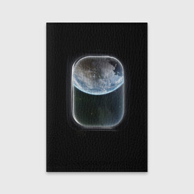 Обложка для паспорта матовая кожа с принтом Земля в иллюминаторе в Тюмени, натуральная матовая кожа | размер 19,3 х 13,7 см; прозрачные пластиковые крепления | земля | космический корабль | космос | планета