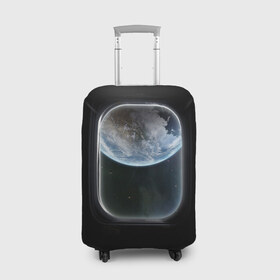 Чехол для чемодана 3D с принтом Земля в иллюминаторе в Тюмени, 86% полиэфир, 14% спандекс | двустороннее нанесение принта, прорези для ручек и колес | земля | космический корабль | космос | планета