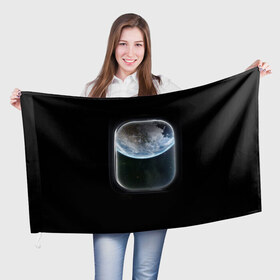 Флаг 3D с принтом Земля в иллюминаторе в Тюмени, 100% полиэстер | плотность ткани — 95 г/м2, размер — 67 х 109 см. Принт наносится с одной стороны | земля | космический корабль | космос | планета