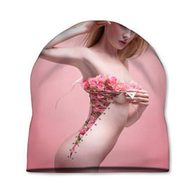 Шапка 3D с принтом Сюрреализм в Тюмени, 100% полиэстер | универсальный размер, печать по всей поверхности изделия | blonde | flowers | girl | lace | naked | nude | photo | surrealism | блондинка | девушка | сюрреализм | фото | цветы | шнуровка