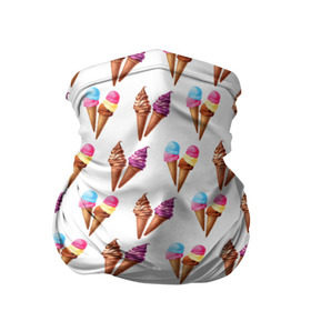 Бандана-труба 3D с принтом Мороженое в рожках в Тюмени, 100% полиэстер, ткань с особыми свойствами — Activecool | плотность 150‒180 г/м2; хорошо тянется, но сохраняет форму | eat | ice cream | вкус | вкусно | еда | лед | мороженое | рожок | сладкое | сладость | сливки | шарик