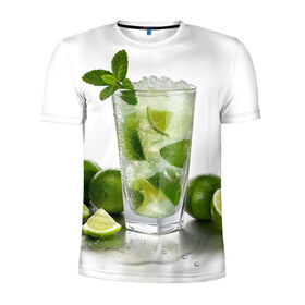 Мужская футболка 3D спортивная с принтом Мохито в Тюмени, 100% полиэстер с улучшенными характеристиками | приталенный силуэт, круглая горловина, широкие плечи, сужается к линии бедра | fresh | freshness | ice | lemon lime | mint | mojito cocktail | still life | бокал | коктейль | лед | лимон лайм | махито | мята | натюрморт | свежесть | свежий