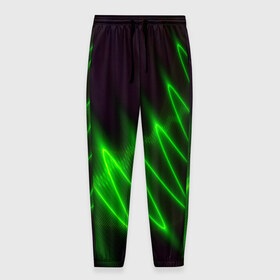 Мужские брюки 3D с принтом Молния в Тюмени, 100% полиэстер | манжеты по низу, эластичный пояс регулируется шнурком, по бокам два кармана без застежек, внутренняя часть кармана из мелкой сетки | волна | зеленый | темный