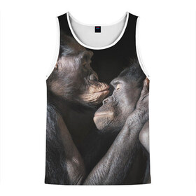Мужская майка 3D с принтом Шимпанзе в Тюмени, 100% полиэстер | круглая горловина, приталенный силуэт, длина до линии бедра. Пройма и горловина окантованы тонкой бейкой | Тематика изображения на принте: chimps | family | feelings | kiss | monkeys | primates | любовь | обезьяны | поцелуй | приматы | семья | чувства | шимпанзе