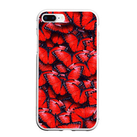 Чехол для iPhone 7Plus/8 Plus матовый с принтом Красные бабочки в Тюмени, Силикон | Область печати: задняя сторона чехла, без боковых панелей | бабочки | крылья | паттерн