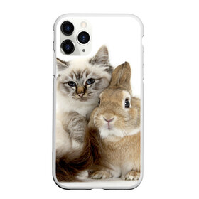 Чехол для iPhone 11 Pro матовый с принтом Кот и кролик в Тюмени, Силикон |  | cat | cute | fluffy | friends | friendship | hug | kitty | rabbit | toddlers | дружба | друзья | кот | котенок | кролик | любовь | малыши | милые | обнимаются | пушистые