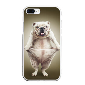 Чехол для iPhone 7Plus/8 Plus матовый с принтом Бульдог английский в Тюмени, Силикон | Область печати: задняя сторона чехла, без боковых панелей | animals | breed | dog | english bulldog | funny | joke | pants | surrealism | бульдог английский | животное | порода | прикол | собака | сюрреализм | шутка