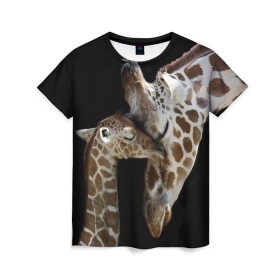 Женская футболка 3D с принтом Жирафы в Тюмени, 100% полиэфир ( синтетическое хлопкоподобное полотно) | прямой крой, круглый вырез горловины, длина до линии бедер | africa | animals | baby | child | family | giraffes | head | mother | африка | головы | животные | жирафы | любовь | малыш | мама | ребенок | семья