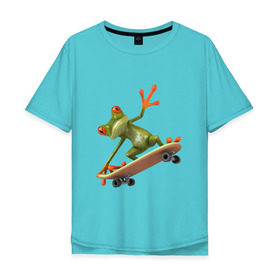 Мужская футболка хлопок Oversize с принтом Лягушка на скейтборде в Тюмени, 100% хлопок | свободный крой, круглый ворот, “спинка” длиннее передней части | скейт | скейтбординг | спорт