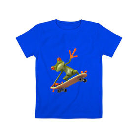 Детская футболка хлопок с принтом Лягушка на скейтборде в Тюмени, 100% хлопок | круглый вырез горловины, полуприлегающий силуэт, длина до линии бедер | скейт | скейтбординг | спорт