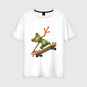 Женская футболка хлопок Oversize с принтом Лягушка на скейтборде в Тюмени, 100% хлопок | свободный крой, круглый ворот, спущенный рукав, длина до линии бедер
 | скейт | скейтбординг | спорт