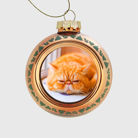 Стеклянный ёлочный шар с принтом Рыжий кот в Тюмени, Стекло | Диаметр: 80 мм | кот | кошка | милая | рыжий