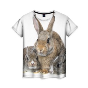 Женская футболка 3D с принтом Кролики в Тюмени, 100% полиэфир ( синтетическое хлопкоподобное полотно) | прямой крой, круглый вырез горловины, длина до линии бедер | animals | bunnies | cute | eared | family | fluffy | kids | mom | rabbits | животные | зайцы | кролики | малыши | мама | милые | пушистые | семья | ушастые