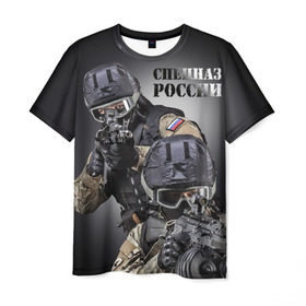 Мужская футболка 3D с принтом Спецназ России в Тюмени, 100% полиэфир | прямой крой, круглый вырез горловины, длина до линии бедер | отряд | рф | специального назначения