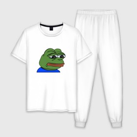 Мужская пижама хлопок с принтом sad frog в Тюмени, 100% хлопок | брюки и футболка прямого кроя, без карманов, на брюках мягкая резинка на поясе и по низу штанин
 | pepe | грустная | мемы | пепе