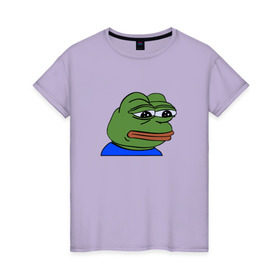 Женская футболка хлопок с принтом sad frog в Тюмени, 100% хлопок | прямой крой, круглый вырез горловины, длина до линии бедер, слегка спущенное плечо | pepe | грустная | мемы | пепе