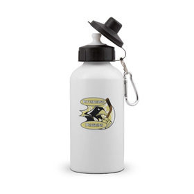 Бутылка спортивная с принтом Pittsburgh Penguins team в Тюмени, металл | емкость — 500 мл, в комплекте две пластиковые крышки и карабин для крепления | спорт | хоккей