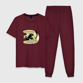 Мужская пижама хлопок с принтом Pittsburgh Penguins team в Тюмени, 100% хлопок | брюки и футболка прямого кроя, без карманов, на брюках мягкая резинка на поясе и по низу штанин
 | спорт | хоккей