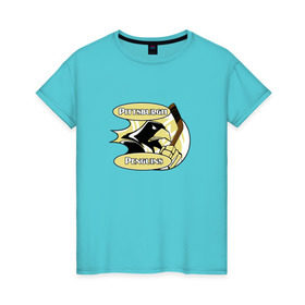 Женская футболка хлопок с принтом Pittsburgh Penguins team в Тюмени, 100% хлопок | прямой крой, круглый вырез горловины, длина до линии бедер, слегка спущенное плечо | спорт | хоккей