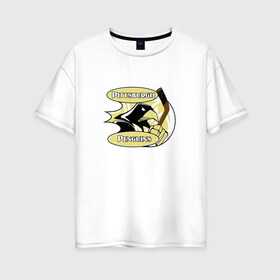 Женская футболка хлопок Oversize с принтом Pittsburgh Penguins team в Тюмени, 100% хлопок | свободный крой, круглый ворот, спущенный рукав, длина до линии бедер
 | спорт | хоккей