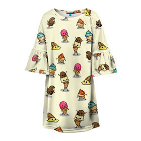 Детское платье 3D с принтом Мороженое с характером в Тюмени, 100% полиэстер | прямой силуэт, чуть расширенный к низу. Круглая горловина, на рукавах — воланы | ice | icecream | арт | жара | лето | мороженное