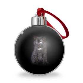 Ёлочный шар с принтом Чёрный котёнок в Тюмени, Пластик | Диаметр: 77 мм | Тематика изображения на принте: киска | кот | кошка