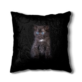 Подушка 3D с принтом Чёрный котёнок в Тюмени, наволочка – 100% полиэстер, наполнитель – холлофайбер (легкий наполнитель, не вызывает аллергию). | состоит из подушки и наволочки. Наволочка на молнии, легко снимается для стирки | киска | кот | кошка