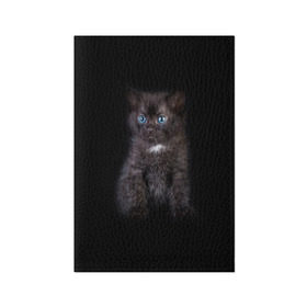 Обложка для паспорта матовая кожа с принтом Чёрный котёнок в Тюмени, натуральная матовая кожа | размер 19,3 х 13,7 см; прозрачные пластиковые крепления | Тематика изображения на принте: киска | кот | кошка