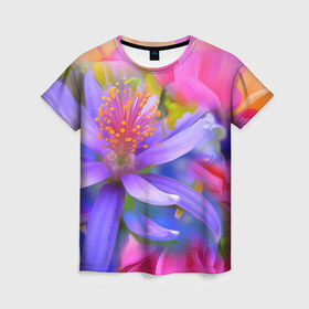 Женская футболка 3D с принтом Цветок в Тюмени, 100% полиэфир ( синтетическое хлопкоподобное полотно) | прямой крой, круглый вырез горловины, длина до линии бедер | лепестки | прикольные картинки | цветочки | цветы