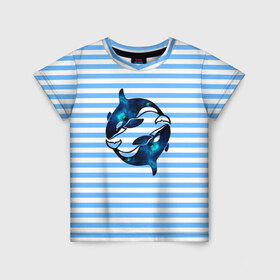 Детская футболка 3D с принтом Космические косатки в Тюмени, 100% гипоаллергенный полиэфир | прямой крой, круглый вырез горловины, длина до линии бедер, чуть спущенное плечо, ткань немного тянется | orca | sea | whale | галактика | звезды | кит | косатка | космос | море | океан