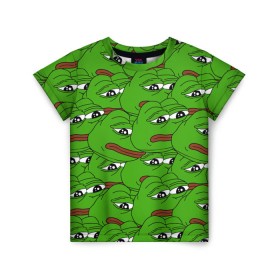 Детская футболка 3D с принтом Sad frogs в Тюмени, 100% гипоаллергенный полиэфир | прямой крой, круглый вырез горловины, длина до линии бедер, чуть спущенное плечо, ткань немного тянется | Тематика изображения на принте: frog | грустная | жаба | мем | мемы