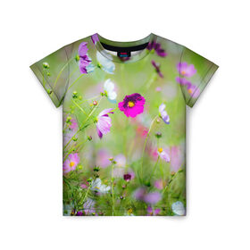 Детская футболка 3D с принтом Полевые цветы в Тюмени, 100% гипоаллергенный полиэфир | прямой крой, круглый вырез горловины, длина до линии бедер, чуть спущенное плечо, ткань немного тянется | Тематика изображения на принте: 