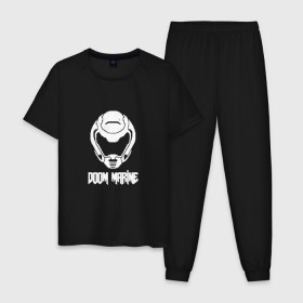 Мужская пижама хлопок с принтом Doom 4 Head Doom Marine в Тюмени, 100% хлопок | брюки и футболка прямого кроя, без карманов, на брюках мягкая резинка на поясе и по низу штанин
 | Тематика изображения на принте: demon | doom | hell | дум