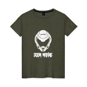 Женская футболка хлопок с принтом Doom 4 Head Doom Marine в Тюмени, 100% хлопок | прямой крой, круглый вырез горловины, длина до линии бедер, слегка спущенное плечо | demon | doom | hell | дум