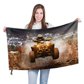 Флаг 3D с принтом Квадроцикл в Тюмени, 100% полиэстер | плотность ткани — 95 г/м2, размер — 67 х 109 см. Принт наносится с одной стороны | гонки | гонщик | грязь | квадроцикл | колеса | мотоцикл