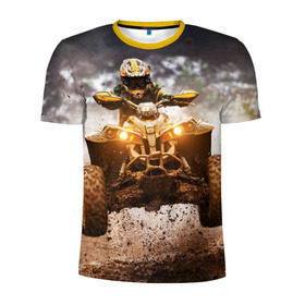 Мужская футболка 3D спортивная с принтом Квадроцикл в Тюмени, 100% полиэстер с улучшенными характеристиками | приталенный силуэт, круглая горловина, широкие плечи, сужается к линии бедра | гонки | гонщик | грязь | квадроцикл | колеса | мотоцикл