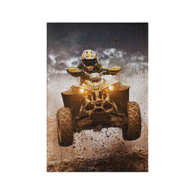 Обложка для паспорта матовая кожа с принтом Квадроцикл в Тюмени, натуральная матовая кожа | размер 19,3 х 13,7 см; прозрачные пластиковые крепления | Тематика изображения на принте: гонки | гонщик | грязь | квадроцикл | колеса | мотоцикл