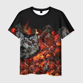 Мужская футболка 3D с принтом Уголь в Тюмени, 100% полиэфир | прямой крой, круглый вырез горловины, длина до линии бедер | костер | огонь | пожар | уголь
