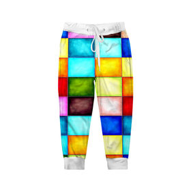 Детские брюки 3D с принтом Patterns в Тюмени, 100% полиэстер | манжеты по низу, эластичный пояс регулируется шнурком, по бокам два кармана без застежек, внутренняя часть кармана из мелкой сетки | квадраты | плитка | разноцветный