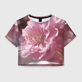 Женская футболка 3D укороченная с принтом Розовые цветы в Тюмени, 100% полиэстер | круглая горловина, длина футболки до линии талии, рукава с отворотами | девушкам | розы | цветочки | цветы