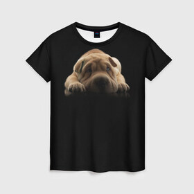 Женская футболка 3D с принтом Щенок Sharpey в Тюмени, 100% полиэфир ( синтетическое хлопкоподобное полотно) | прямой крой, круглый вырез горловины, длина до линии бедер | Тематика изображения на принте: кутёнок | прикольные картинки | собака | шарпей | щенок