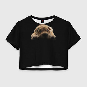 Женская футболка 3D укороченная с принтом Щенок Sharpey в Тюмени, 100% полиэстер | круглая горловина, длина футболки до линии талии, рукава с отворотами | Тематика изображения на принте: кутёнок | прикольные картинки | собака | шарпей | щенок