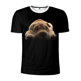 Мужская футболка 3D спортивная с принтом Щенок Sharpey в Тюмени, 100% полиэстер с улучшенными характеристиками | приталенный силуэт, круглая горловина, широкие плечи, сужается к линии бедра | кутёнок | прикольные картинки | собака | шарпей | щенок