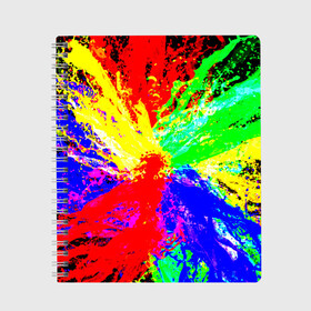 Тетрадь с принтом Взрыв цветов в Тюмени, 100% бумага | 48 листов, плотность листов — 60 г/м2, плотность картонной обложки — 250 г/м2. Листы скреплены сбоку удобной пружинной спиралью. Уголки страниц и обложки скругленные. Цвет линий — светло-серый
 | брызги | краски | разноцветный | яркий