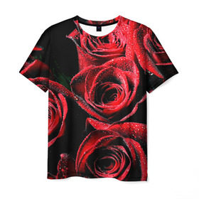 Мужская футболка 3D с принтом Розы в Тюмени, 100% полиэфир | прямой крой, круглый вырез горловины, длина до линии бедер | алый | красный | роса | фото | цветы