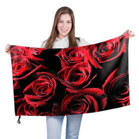 Флаг 3D с принтом Розы в Тюмени, 100% полиэстер | плотность ткани — 95 г/м2, размер — 67 х 109 см. Принт наносится с одной стороны | алый | красный | роса | фото | цветы